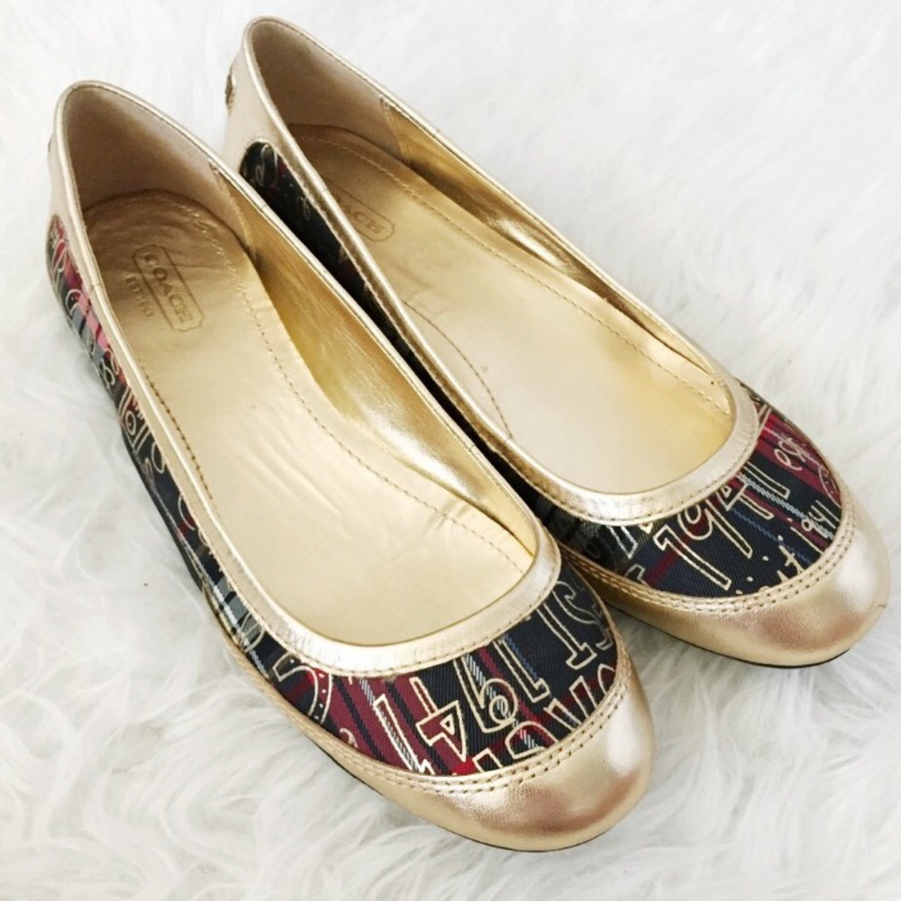 Coach True Graffiti Tartan Plaid Ballet Flats EUC